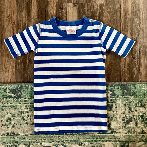 Hanna Andersson Blue & White Short Sleeve PJ Pajama Top Shirt Sz 6-7 Organic - Picture 4 of 5